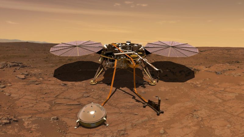 Rendering of InSight lander on Mars.