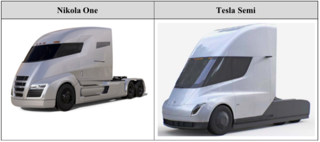 Nikola's complaint says these two truck cabins look too much alike.