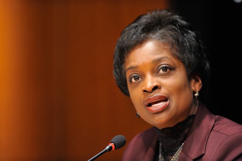 FCC Commissioner Mignon Clyburn speaking into a microphone.