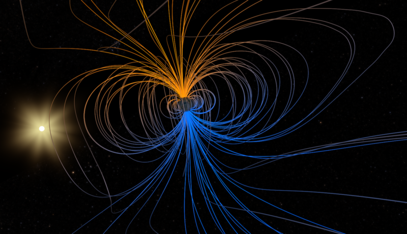 Image of the Earth's magnetic fields as seen from space.