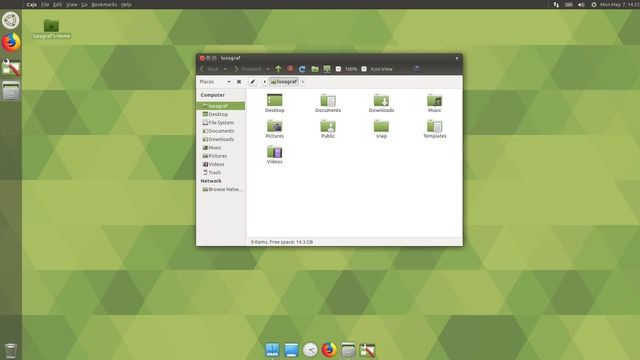 Ubuntu MATE's Mutiny theme with extra dock and Global Menu enabled.