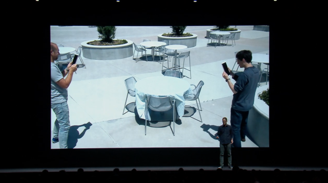 Two users experiencing the same AR environment, from Apple's developer videos.