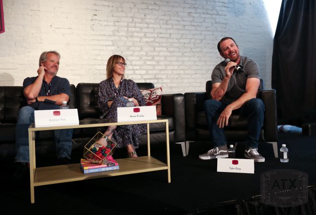 From L to R: Graham Yost, Anna Fricke, and Tyler Grey.