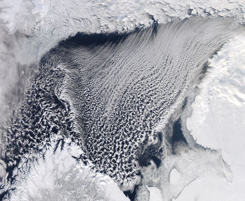 High-up view of ice-filled ocean.