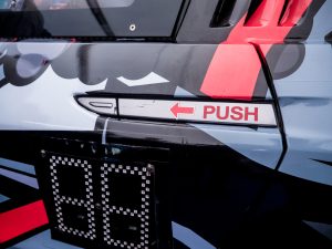 The door handle on an Acura GTD race car