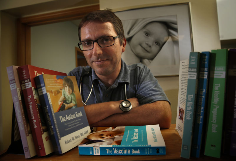 Dr. Robert Sears in his Capistrano Beach, CA office on Aug 8, 2014.  Among his many books on pediatrics, Sears has written <em>The Vaccine Book</em>, in which he discusses possible side effects from vaccines.