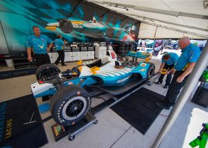 DETROIT, MI - JUNE 1: The mechanics work on the race care of Gabby Chavez #88 of the Verizion Indycar Series drives in the practice round during 2018 Chevrolet Detroit Grand Prix at Belle Isle on June 1, 2018 in Detroit, Michigan.