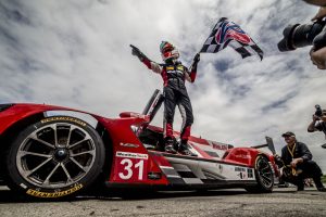 DETROIT, MI - JUNE 02: Felipe Nasr, of Brazil, celebrates after winning the IMSA WeatherTech Series race at the Chevrolet Detroit Grand Prix presented by Lear IndyCar race on June 2, 2018 in Detroit, Michigan.