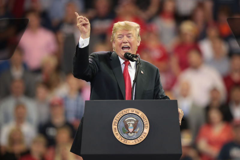 President Donald Trump speaks to supporters during a campaign rally at the Amsoil Arena on June 20, 2018 in Duluth, Minnesota.