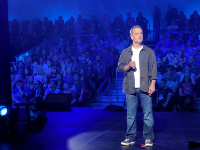 Bethesda CEO Pete Hines speaks at the publisher's pre-E3 conference.