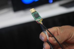 An exposed HDMI cable