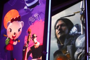 Large posters at the Sony booth