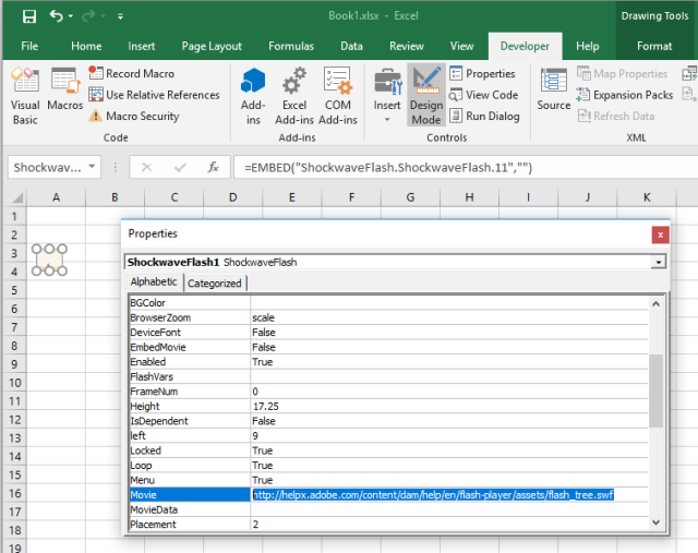 An example of how a remote Flash object can be embedded into an Office document.