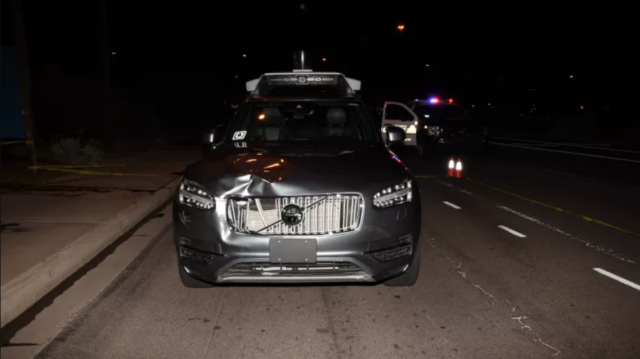 A self-driving prototype owned by Uber <a href=