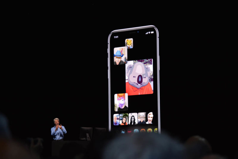 Apple demonstrates Group Facetime at WWDC 2018.