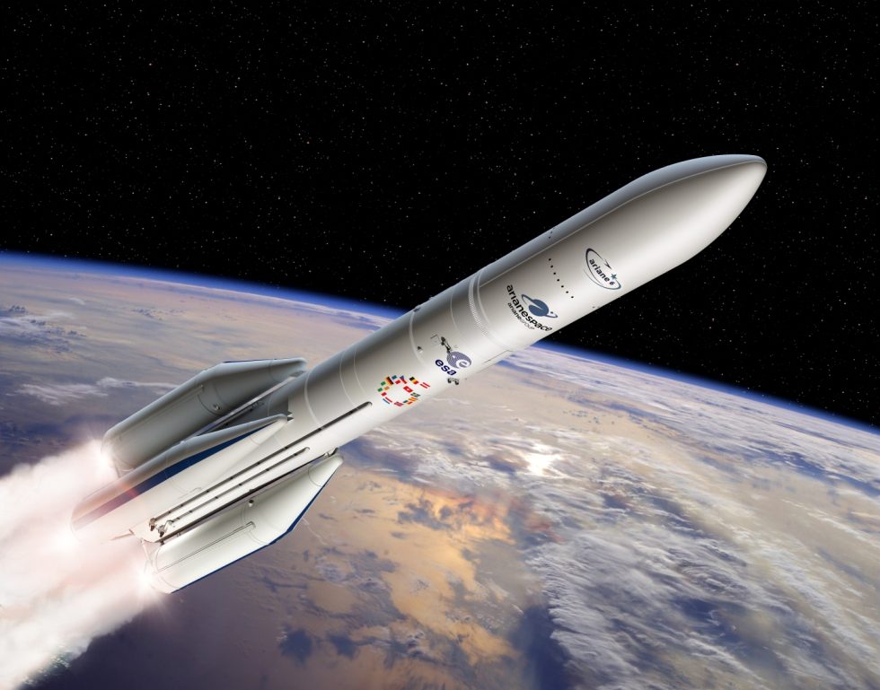   Artist's view of the Ariane 6 configuration using four boosters 