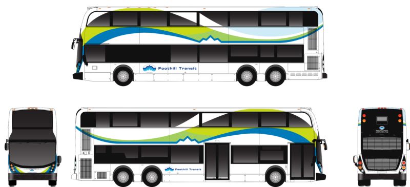 This electric double-decker bus from Alexander Dennis and Proterra will be put into service with Foothills Transit by 2019.