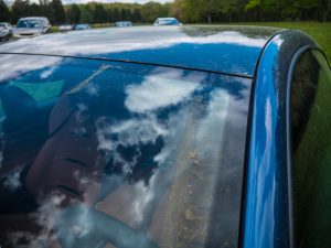 Blue Ferrari GTC4Lusso T covered in pollen