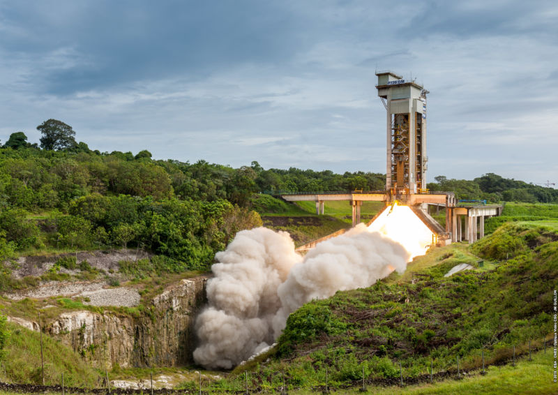 First hot-firing of the P120C solid-rocket motor that will be used by Europe's new Vega-C and Ariane 6 rockets.