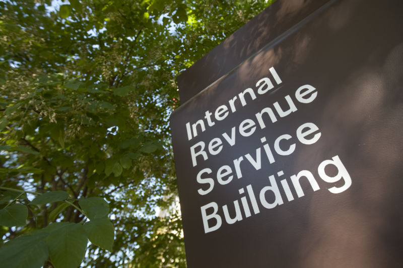 A sign identifies the Internal Revenue Service (IRS) building in Washington, DC, on Friday, May 7, 2010.