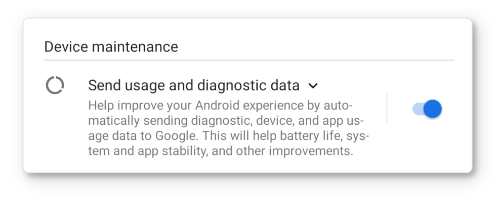 Google's Android telemetry checkbox from the initial setup. All this data actually goes somewhere.