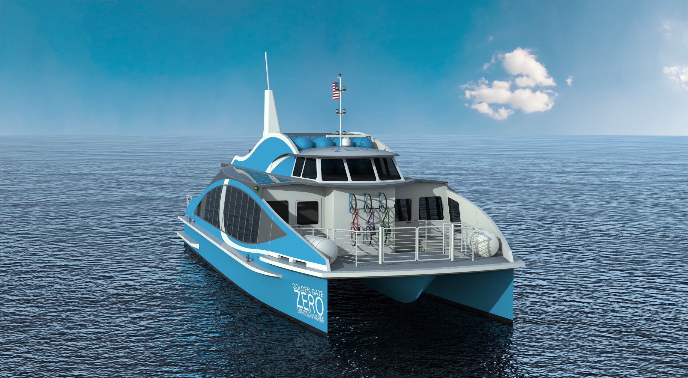 An artist's rendering of the <a href="https://watergoround.com/">Water-Go-Round</a>, a hydrogen-powered passenger ferry due out in 2019. This entrepreneurial project is the result of a study that preceded Sandia's recent hydrogen-powered research vessel study.