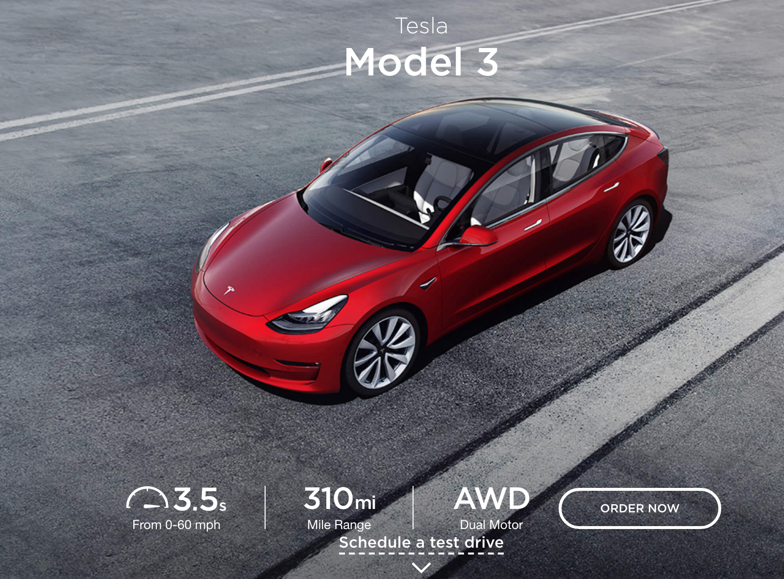 Tesla's Model 3 page in July 2018.