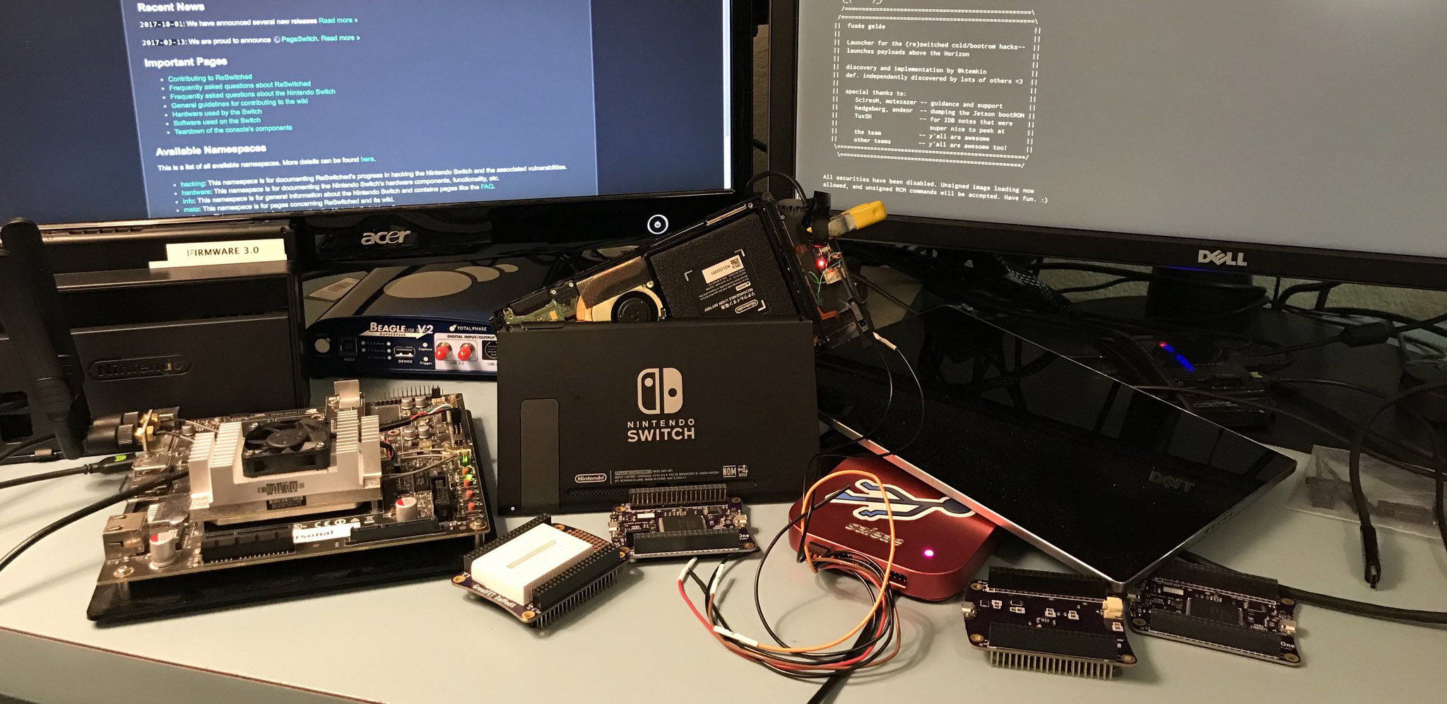 enlarge a shot of some of the hardware used to discover the fusee gelee exploit which is reportedly now fixed on newly sold switch units - fortnite hack nintendo switch