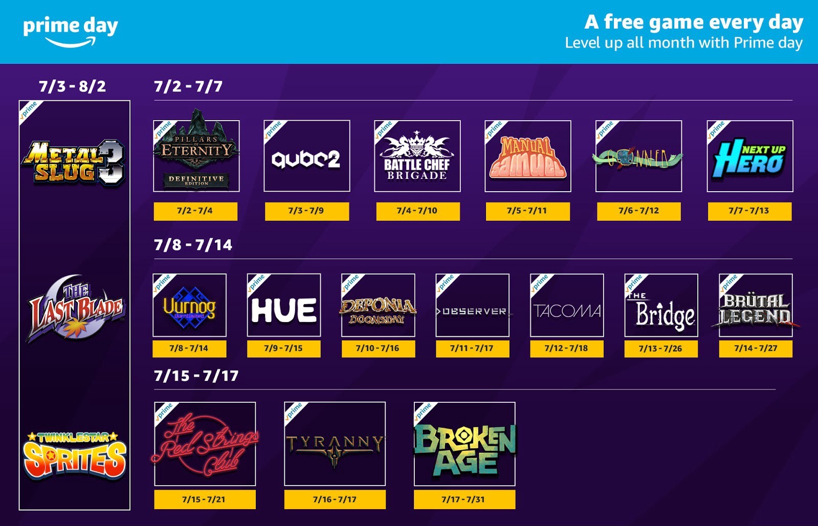 Twitch Prime's “free game every day” for half of July adds up to a