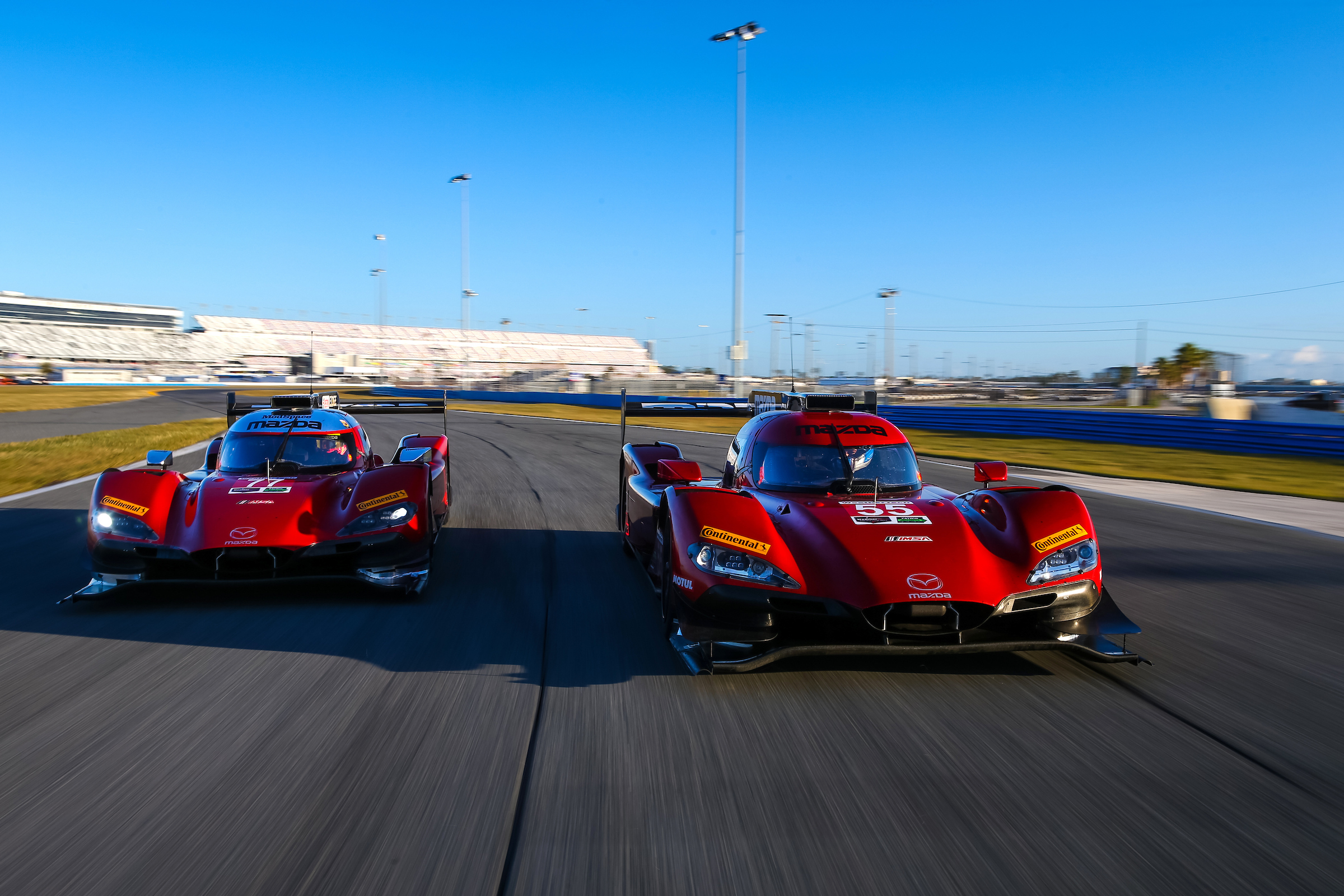 The two Mazda RT24-Ps seen in the official preseason test.