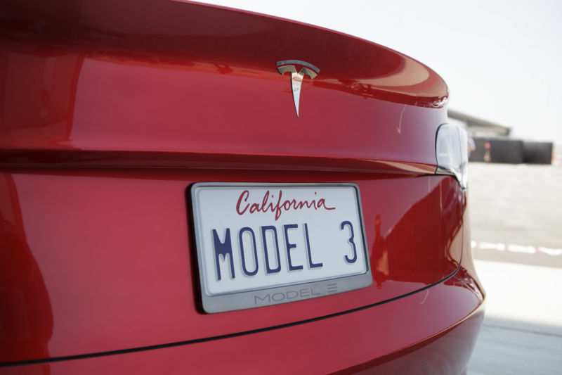 A Tesla Motor Inc. vehicle is presented in front of the company's Gigafactory in Sparks, Nevada, USA, on Tuesday, July 26, 2016.