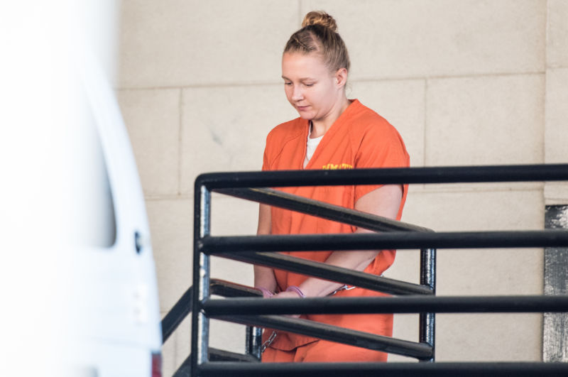 Reality Winner exits the Augusta Courthouse June 8, 2017 in Augusta, Georgia. 