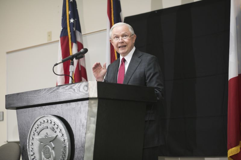 Attorney General Jeff Sessions talks about the opioid epidemic at The Columbus Police Academy on August 2, 2017 in Columbus, Ohio.