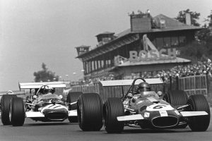 Jacky Ickx, Jo Siffert, Brabham-Ford BT26A, Lotus-Ford 49B, Grand Prix of Germany, Nurburgring, 03 August 1969. Jacky Ickx on his way to victory in the 1969 German Grand Prix.