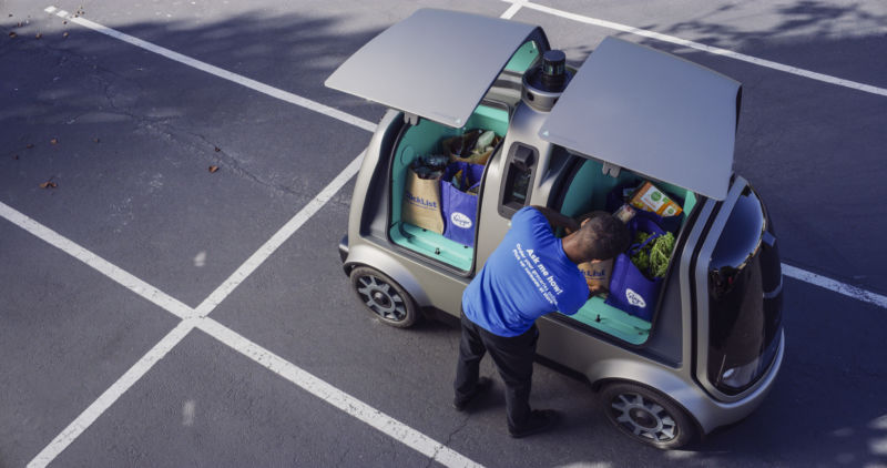 Kroger plans to begin using this self-driving vehicle, made by startup Nuro, for grocery deliveries this fall.