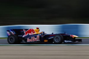 Sebastian Vettel of Germany and Red Bull Racing drives the new RB6 for the first time during winter testing at the Circuito De Jerez on February 12, 2010