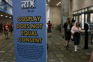 Anti-Harassment signs at RTX Austin