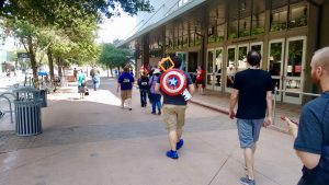 Fans carrying a Kingdom Hearts' key and a Captain America shield