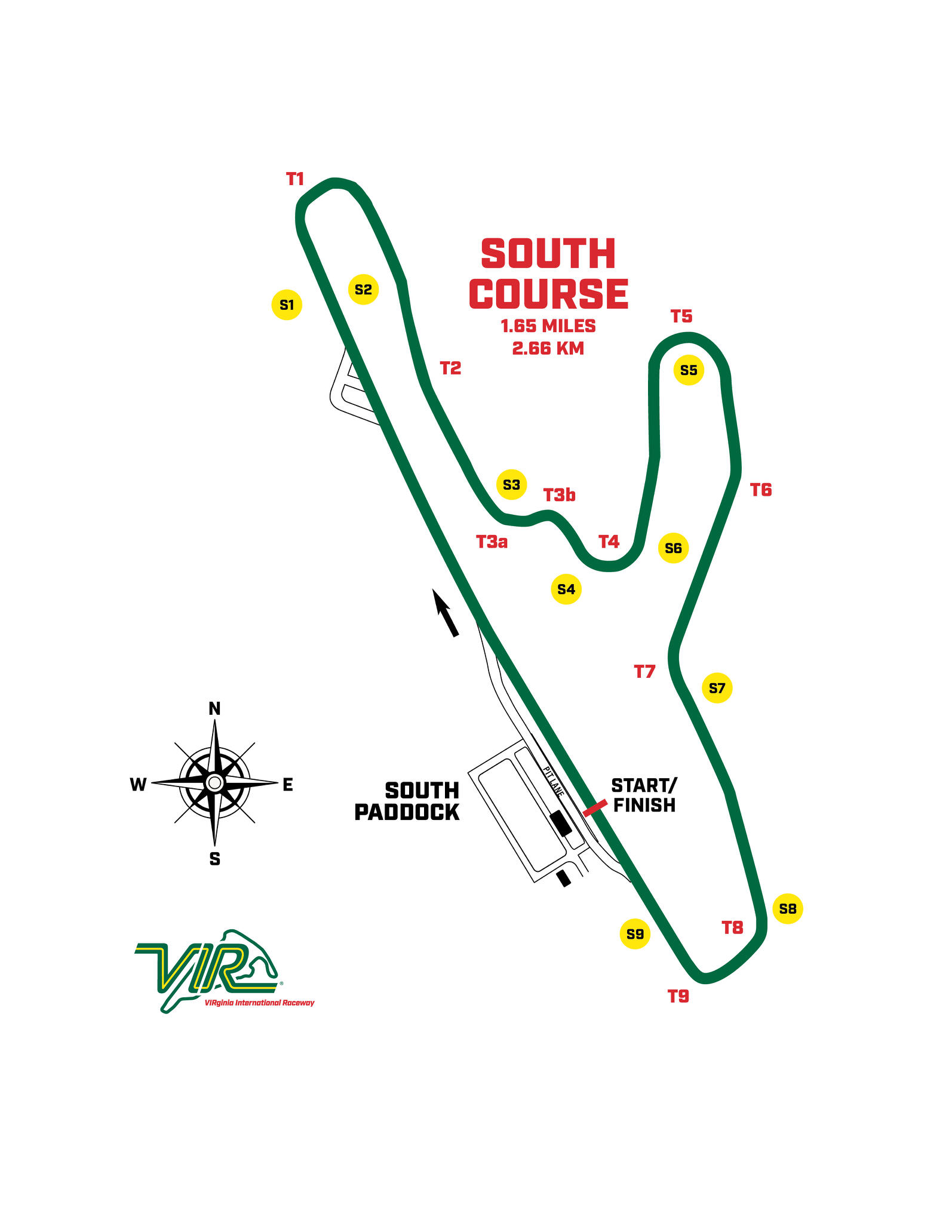 Track map for the South Course at Virginia International Raceway