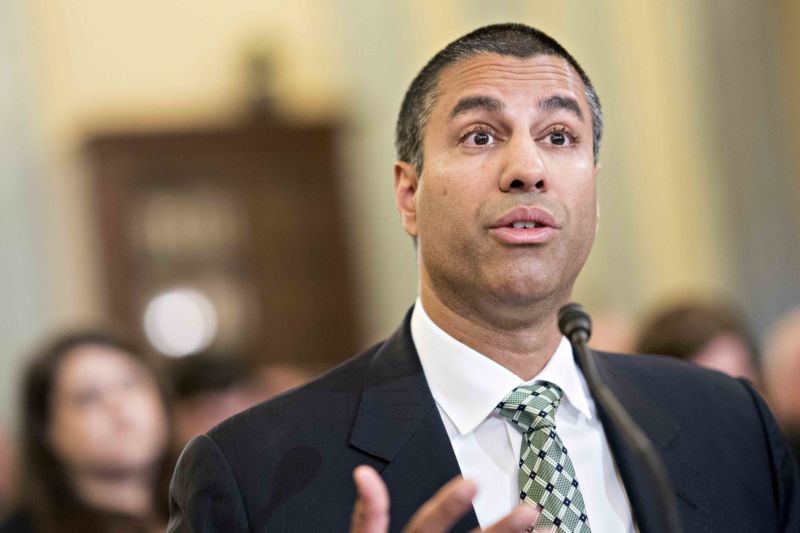 FCC Chairman Ajit Pai speaking during a Senate hearing.