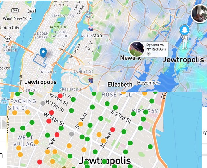 Multiple applications, including Zillow, Snapchat, and Citibike, displayed vandalized map data to users identifying New York City as "Jewtropolis."