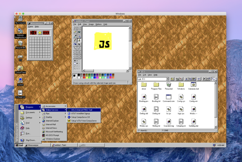 Screenshot of app running Windows 95