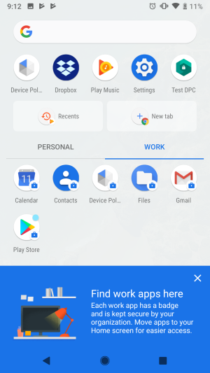 Even more stuff in the app drawer! This is Android for Work's new tabbed mode.