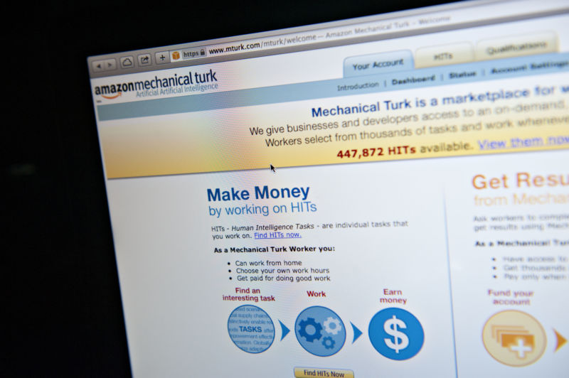 The Amazon Mechanical Turk, or mturk.com, website is displayed on a computer screen for a photograph in Tiskilwa, Illinois, U.S., on Wednesday, April 23, 2014. Photographer: Daniel Acker/Bloomberg via Getty Images