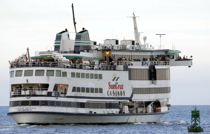 A SunCruz Casino ship heads out into the Atlantic Ocean from Port Canaveral for a night of gambling in international waters August 11, 2005 in Cape Canaveral, Florida. 