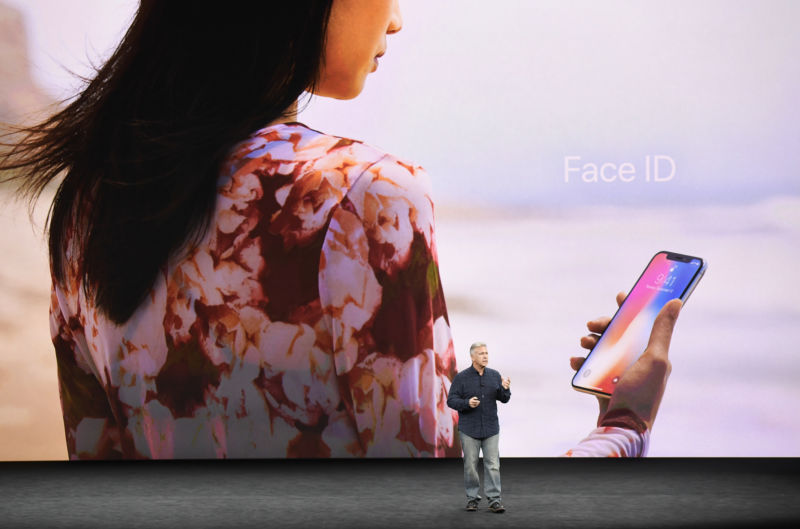 Phil Schiller, senior vice president of worldwide marketing at Apple Inc., speaks about Face ID for the iPhone X during an event at the Steve Jobs Theater in Cupertino, California, on Sept. 12, 2017. 