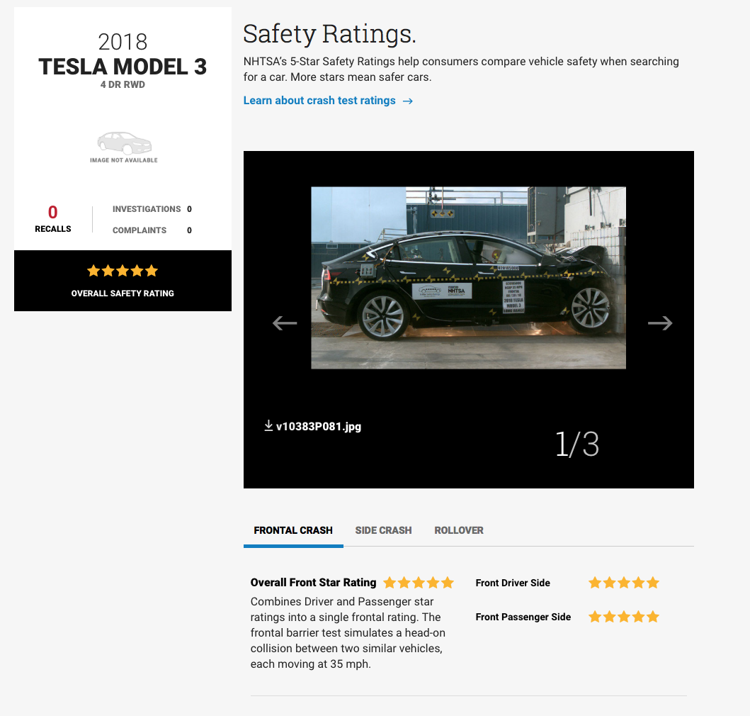 Tesla Model 3 Earns Five Star Nhtsa Crash Rating Ars Technica Tesla Model 3 Earns Five Star Nhtsa Crash Rating Ars Technica