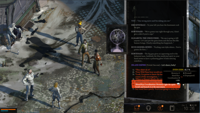 Everything in <em>Disco Elysium</em>—from basic chats to melee encounters—hinges on dialogue and on D&amp;D-like dice rolls.