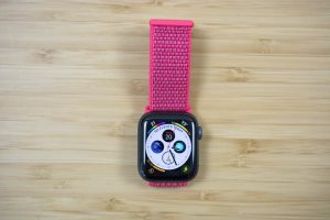 The Apple Watch Series 4 on a wooden table.