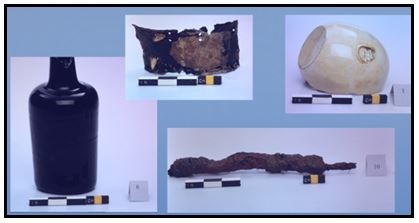 Artifacts recovered from the 1778 shipwrecks in Newport's Outer Harbor. 